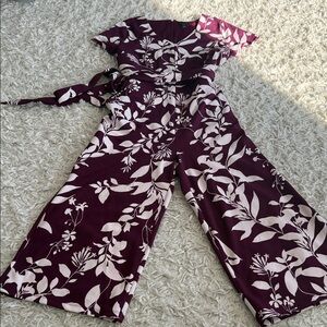 Ann Taylor Burgundy and White Floral Jumpsuit